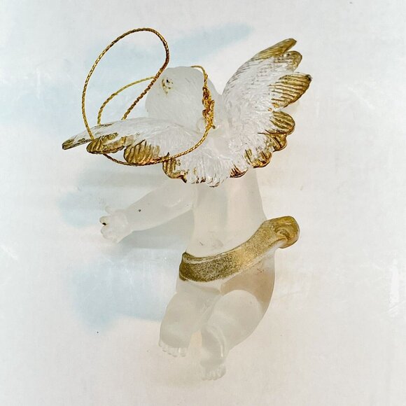 Vintage Christmas Tree Ornament Flying Angel Cherub Hand Painted Gold Wings 2.5" - Picture 4 of 11